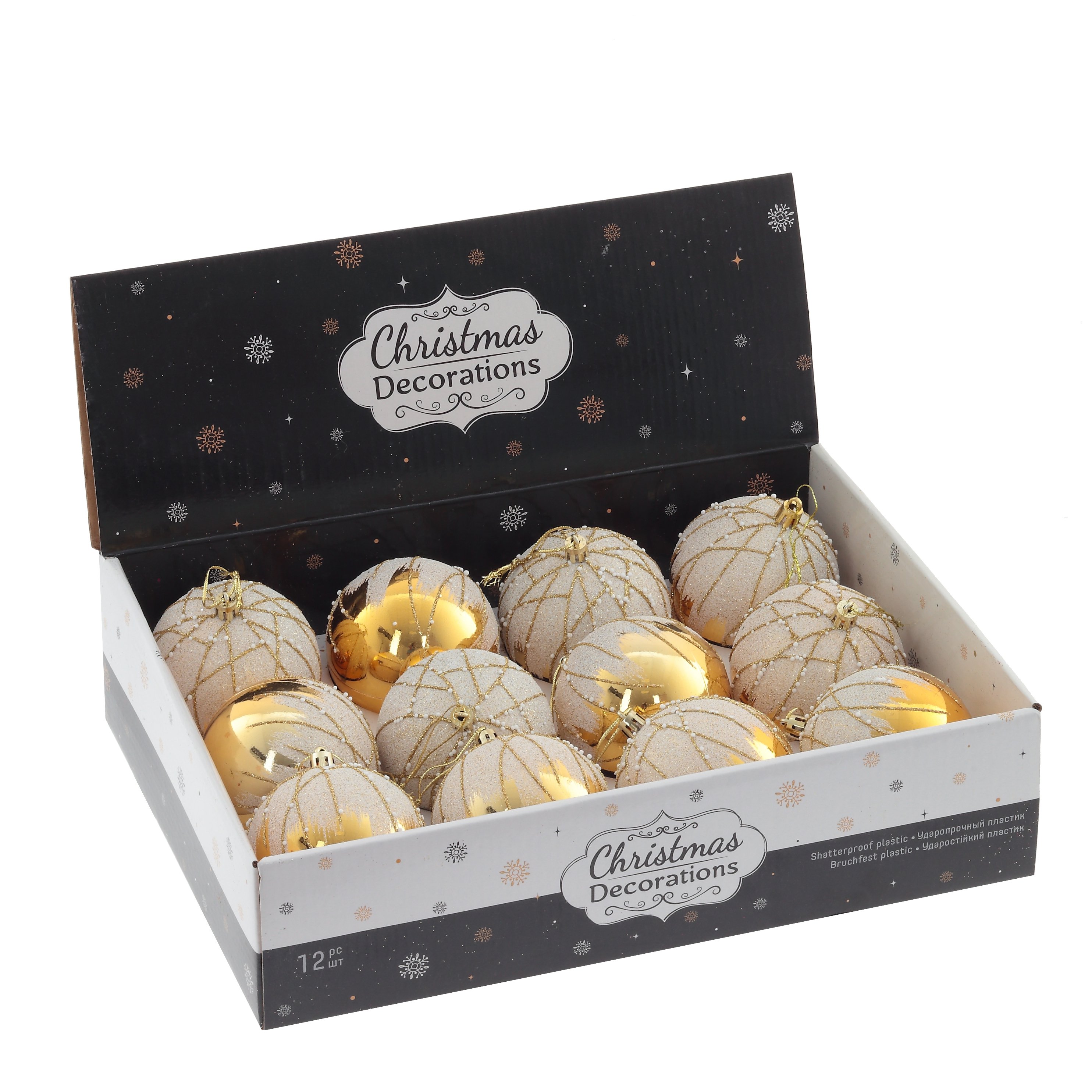 Украшение новогоднее Шар золото с белыми блестками 8см полимерные материалы арт.763957 по цене 