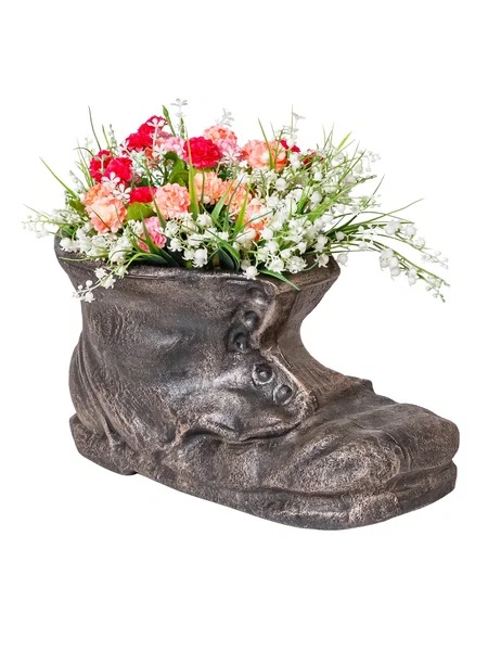 Горшок декоративный Ботинок 40х23х22см пластик серый по цене 