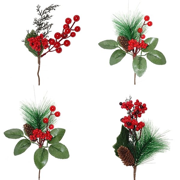 Изделие декоративное Ветка с красными ягодами 12х8х22см полимерные материалы, металл арт.263629 по цене 