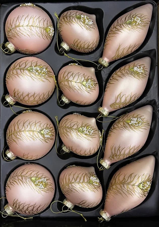 Шар стеклянный с узором перо 8см розовый арт.87244 по цене 