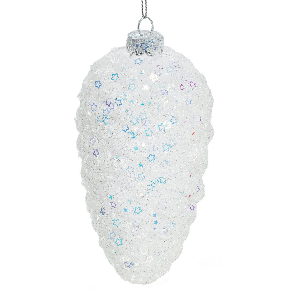 Украшение новогоднее Шишка белая 6х6х12см стекло арт.779106 по цене 