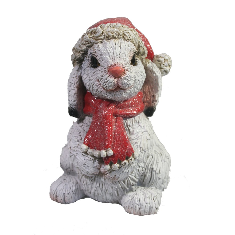 Фигура декоративная Зайчишка в шапочке, полистоун 7х8х11.5см по цене 