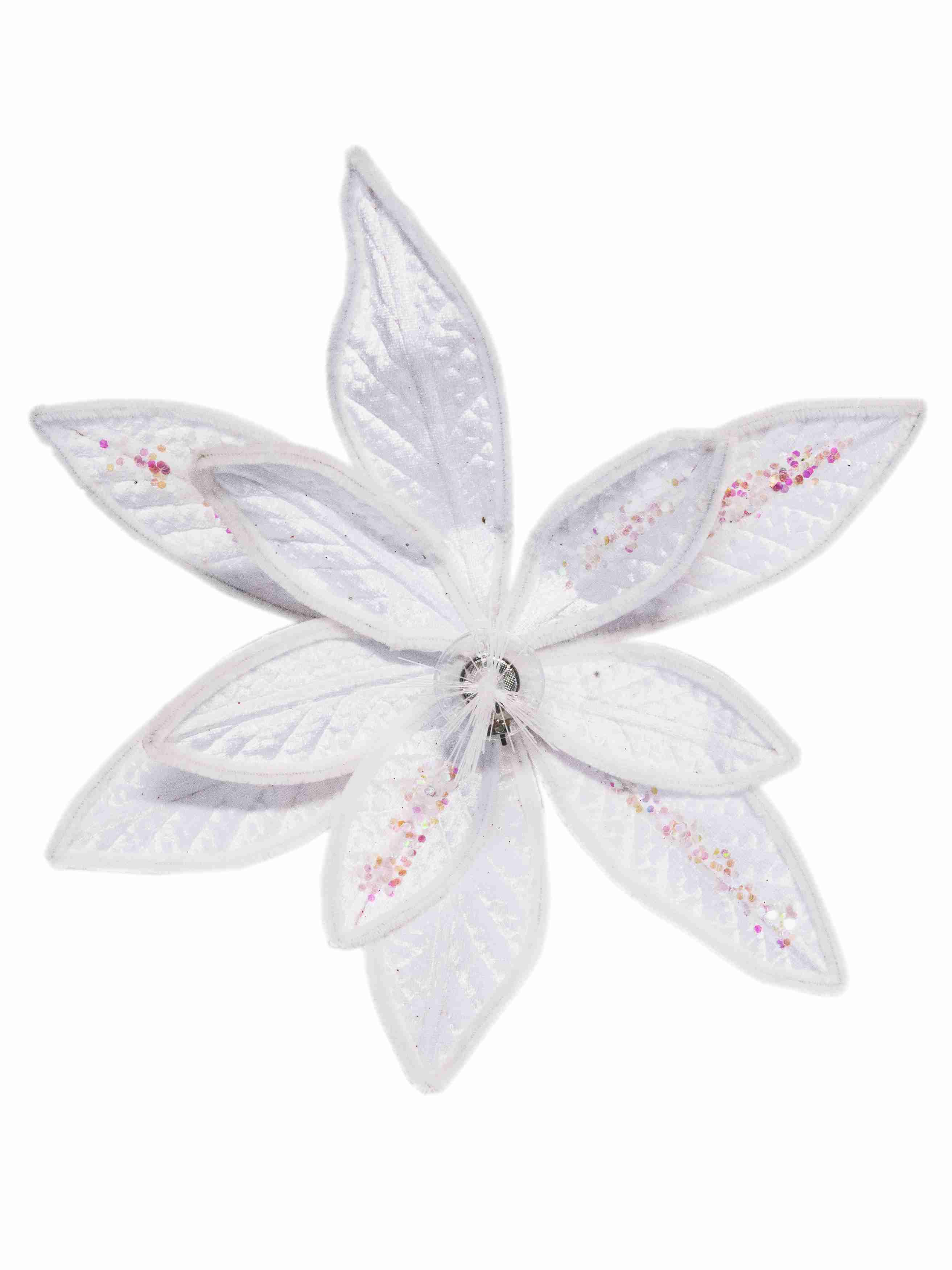 Украшение елочное Цветок на клипсе со светодиодной подсветкой, теплый белый 31х31х18см арт.92407 по цене 