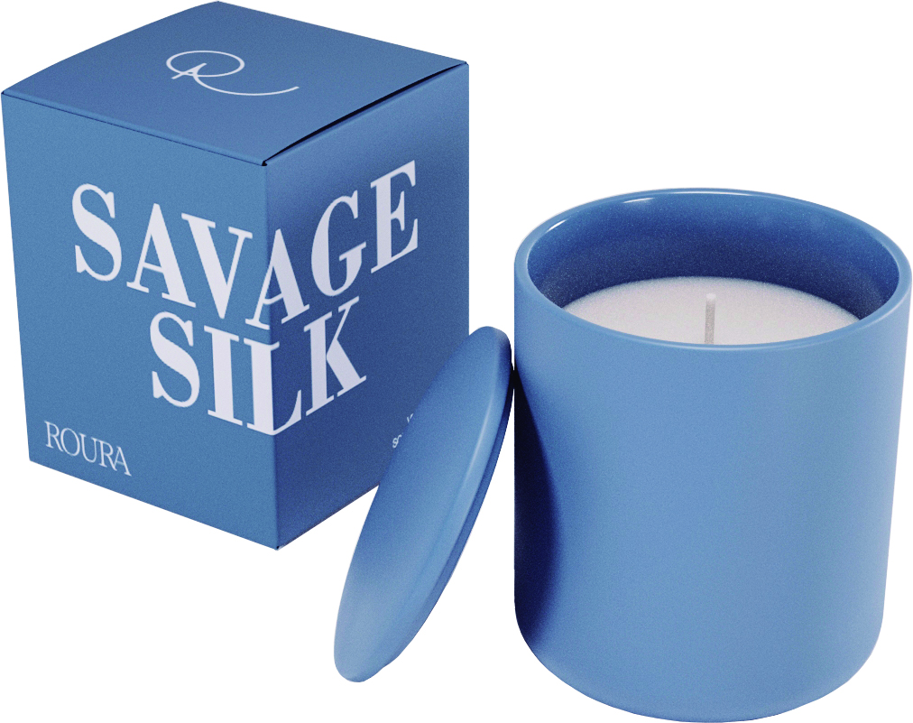 Свеча ароматическая в стакане Синий фарфор с крышкой Дикий шелк 40ч горения арт.333223.252 по цене 