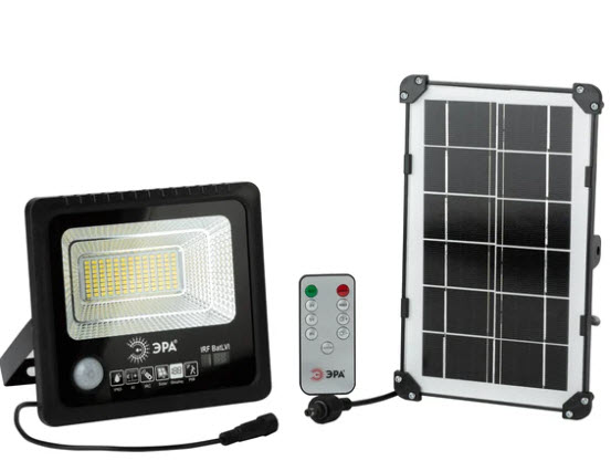 Прожектор светодиодный уличный на солн. бат. erapro-50 эра 50w, 360 lm, 5000k, с датч. движения, пду по цене 