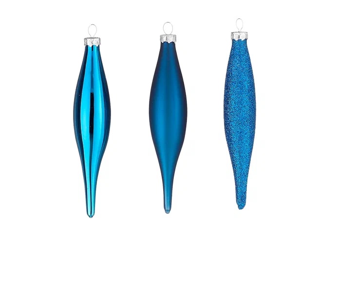Украшение новогоднее Сосульки 6шт, стекло синий 15х3см по цене 
