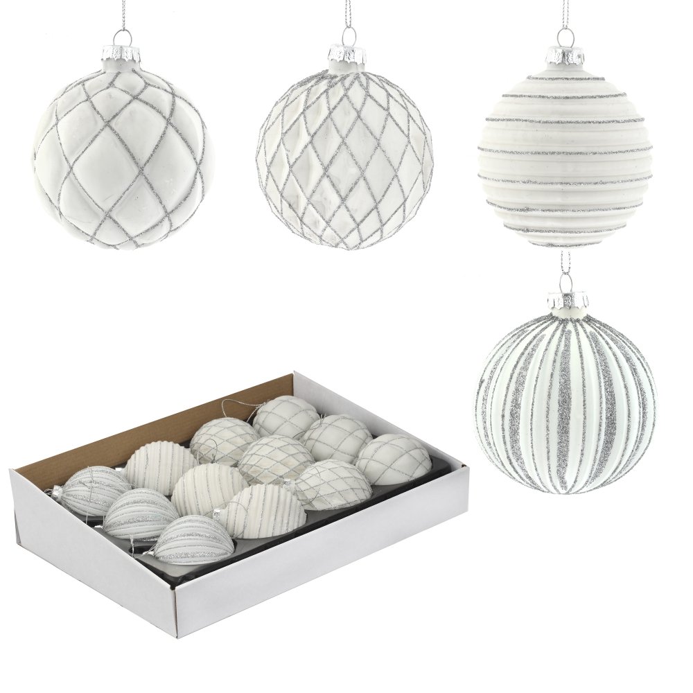 Украшение новогоднее Шар Белая фантазия 8см 4в. по цене 