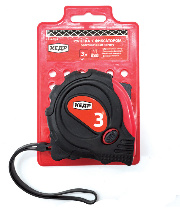 Рулетка Кедр, с фиксатором, обрезиненная, 3м x 16мм по цене 