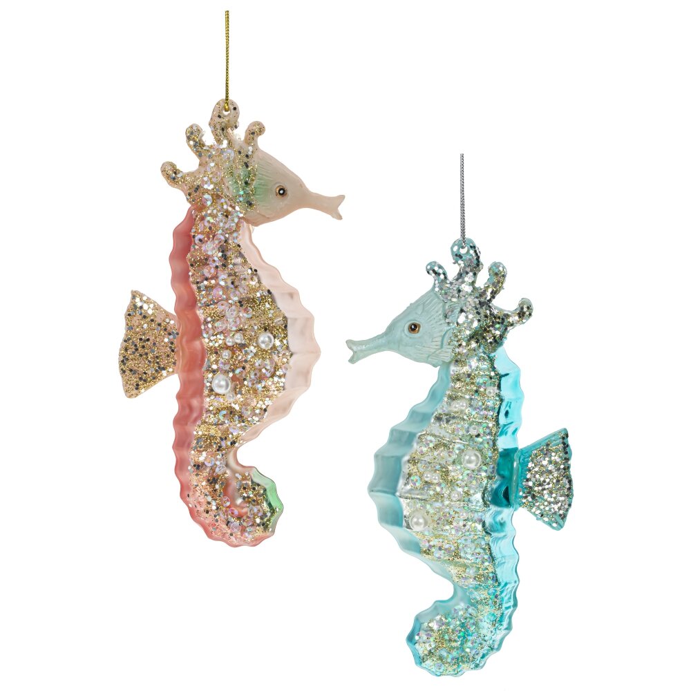 Украшение новогоднее Морской конек 7х4х13,5см 2в., стекло арт.794426 по цене 