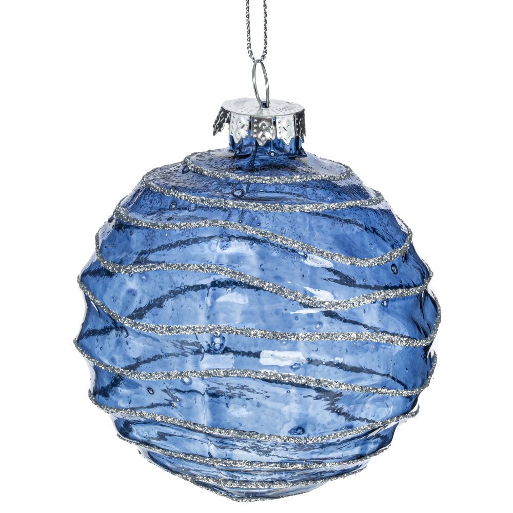 Украшение новогоднее Шар рельефный синий 8см стекло арт.779040 по цене 