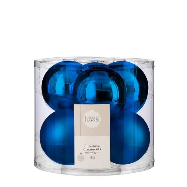 Украшение новогоднее Шар Синий, набор из 6шт, 8см по цене 