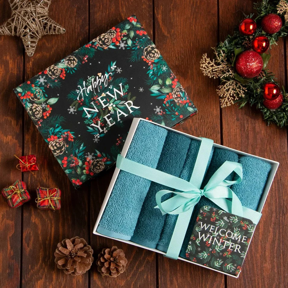 Набор махровых полотенец Этель С Новым годом 30х30см 5шт, хлопок арт.7351698 по цене 