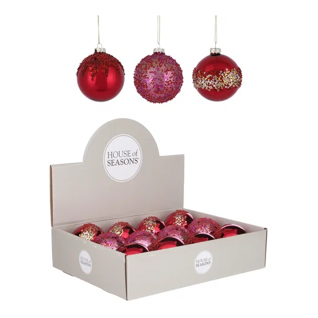Украшение новогоднее Шар Красный/Малиновый в асс., арт.84539 8см, 3в. по цене 