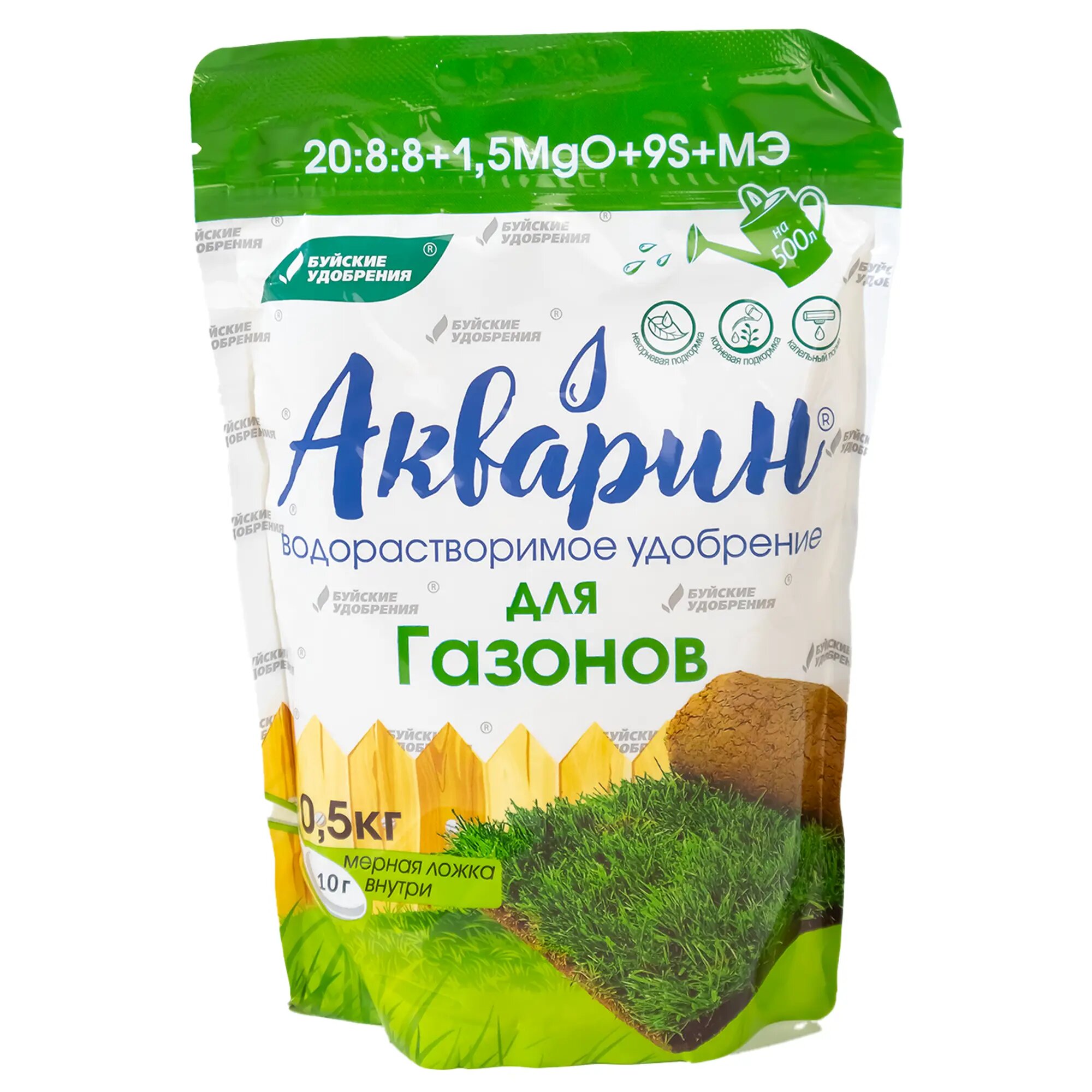 Удобрение сухое БХЗ Акварин для Газонов водорастворимое комплексное минеральное 0,5 кг по цене 
