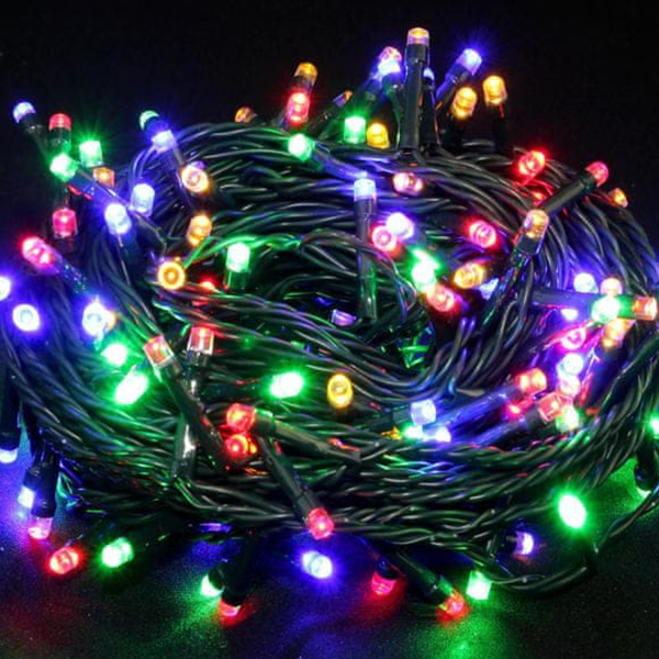 Электрогирлянда комнатная, Д14,5м, 140 разноцветных LED ламп 5,5W, 8 реж.свеч, шнур зел. 1,5 м, IP20 по цене 