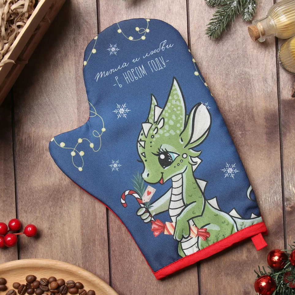 Прихватка-рукавица Доляна Новогодний дуэт 20х28см, полиэстер 65%, хлопок 35% арт.9606017 по цене 