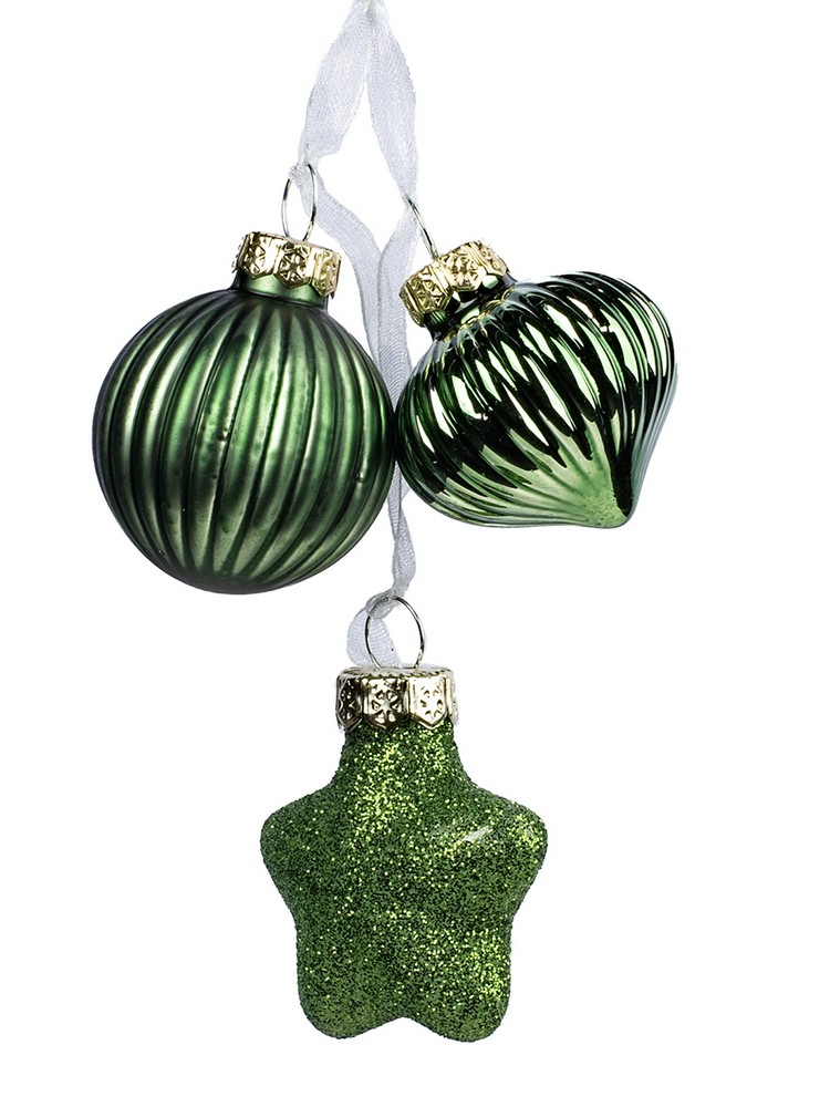 Украшение новогоднее подвесное набор из 3-х шт красно-зеленые 3,5х4см стекло арт.90732 по цене 