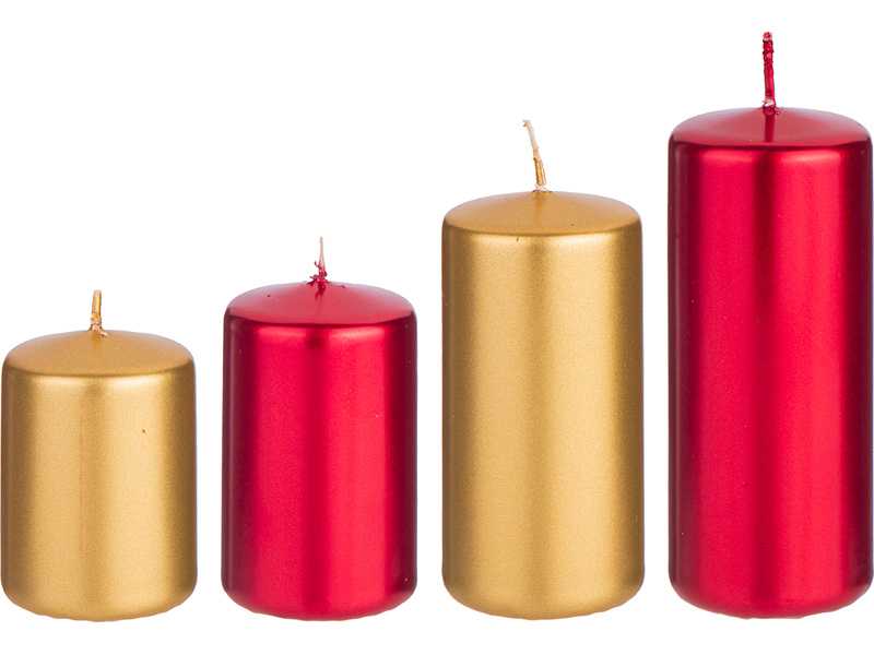 Набор свечей 4шт 7/8/10/12х12,5см красный и зеленый металлик парафин арт.348-863 по цене 