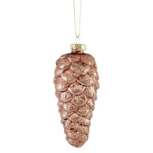 Украшение подвесное Шишка с глиттером стекло коричневый 5,5х13см по цене 