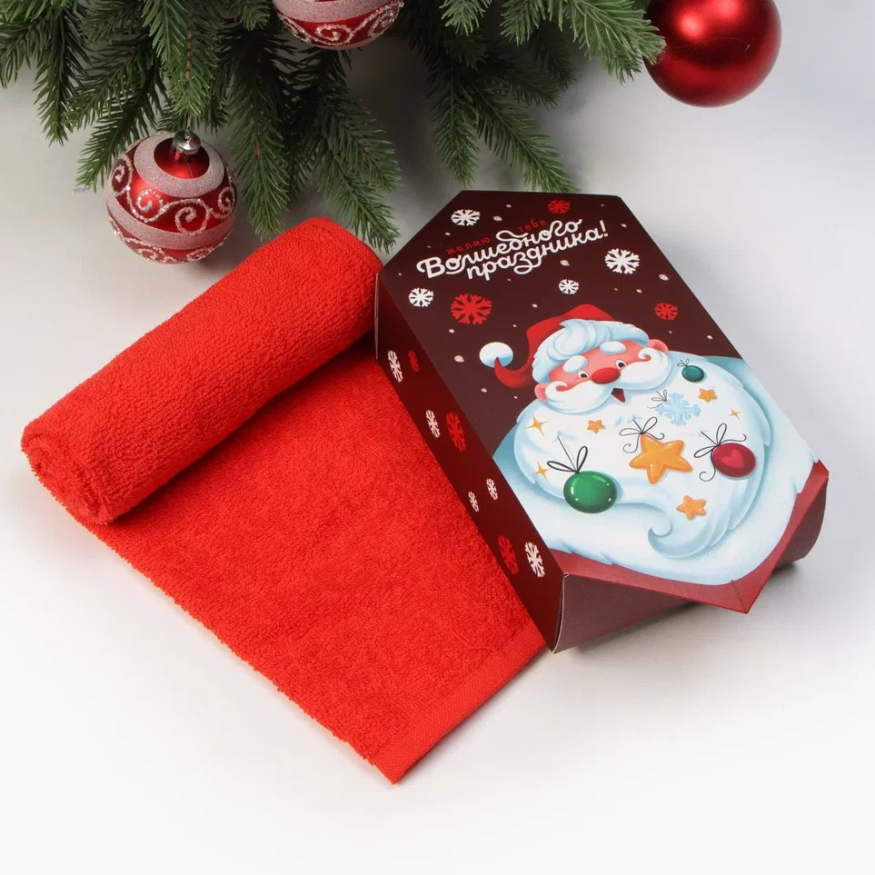 Полотенце махровое Этель Волшебного праздника 30х60см, красный хлопок арт.9862975 по цене 