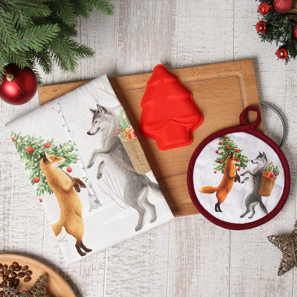 Набор подарочный Этель Лесные звери: полотенце 40х70см, форма, прихватка арт.10419833 по цене 