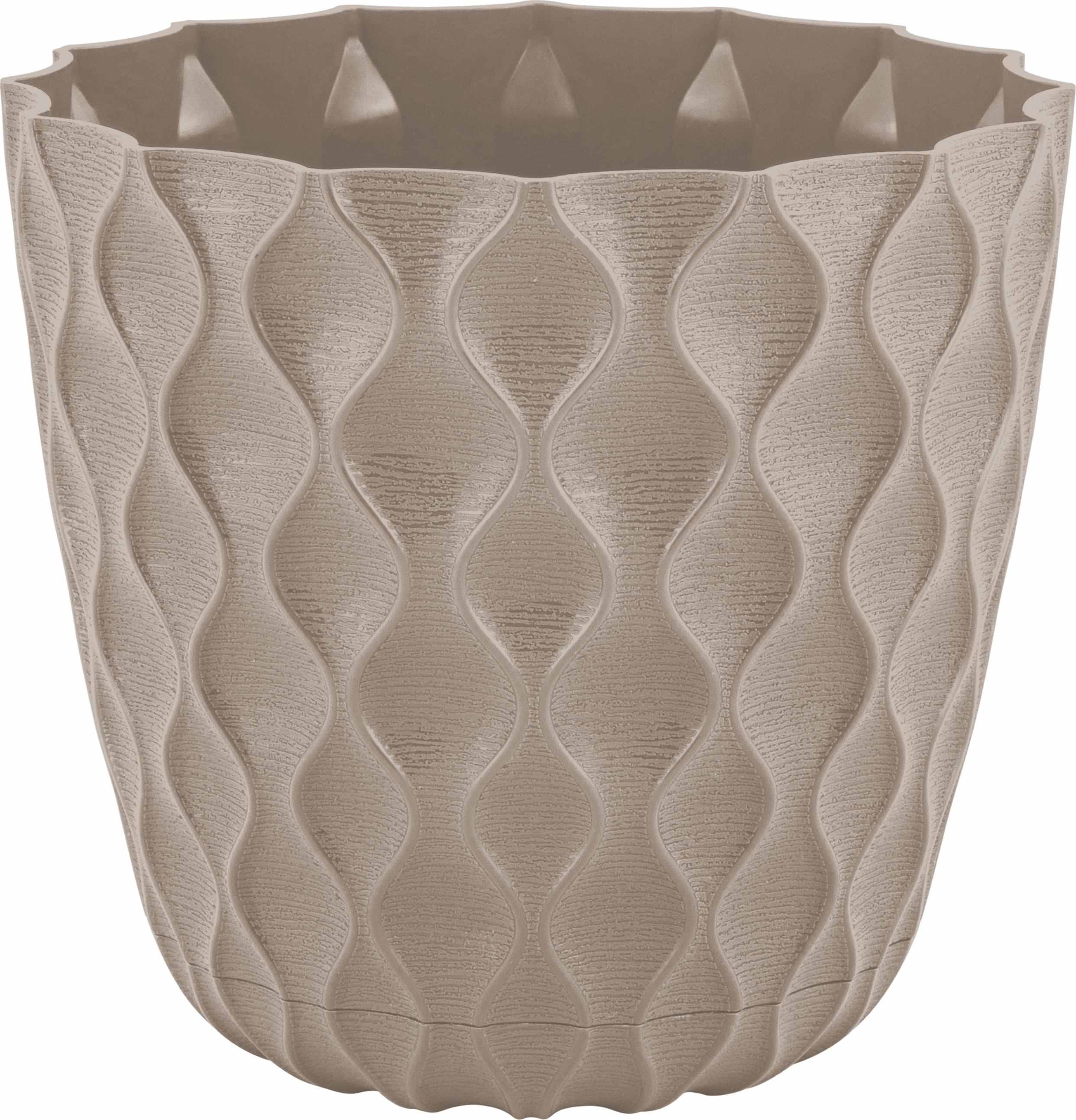 Горшок ИнГрин Волна с дренажной сеткой и поддоном 1,4л 14,5см, французский платан по цене 