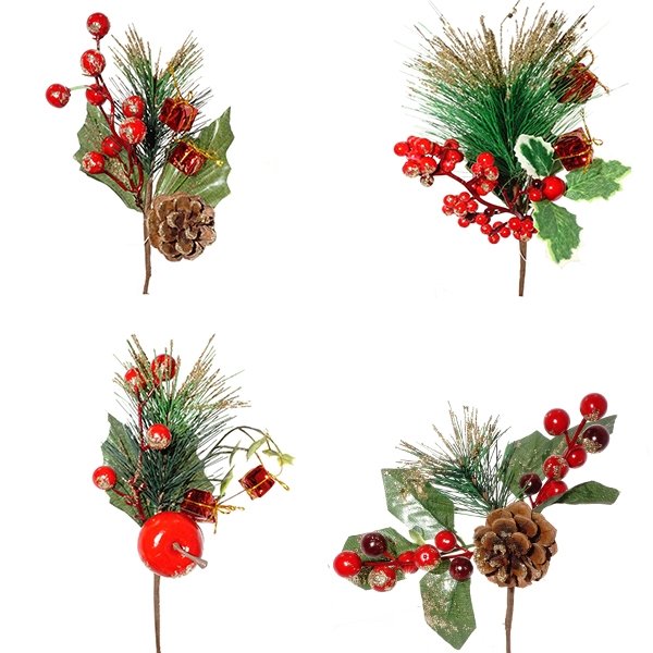 Изделие декоративное Ветка хвойная с красными ягодами 13х8х20см полимерные материалы, металл арт.261 по цене 