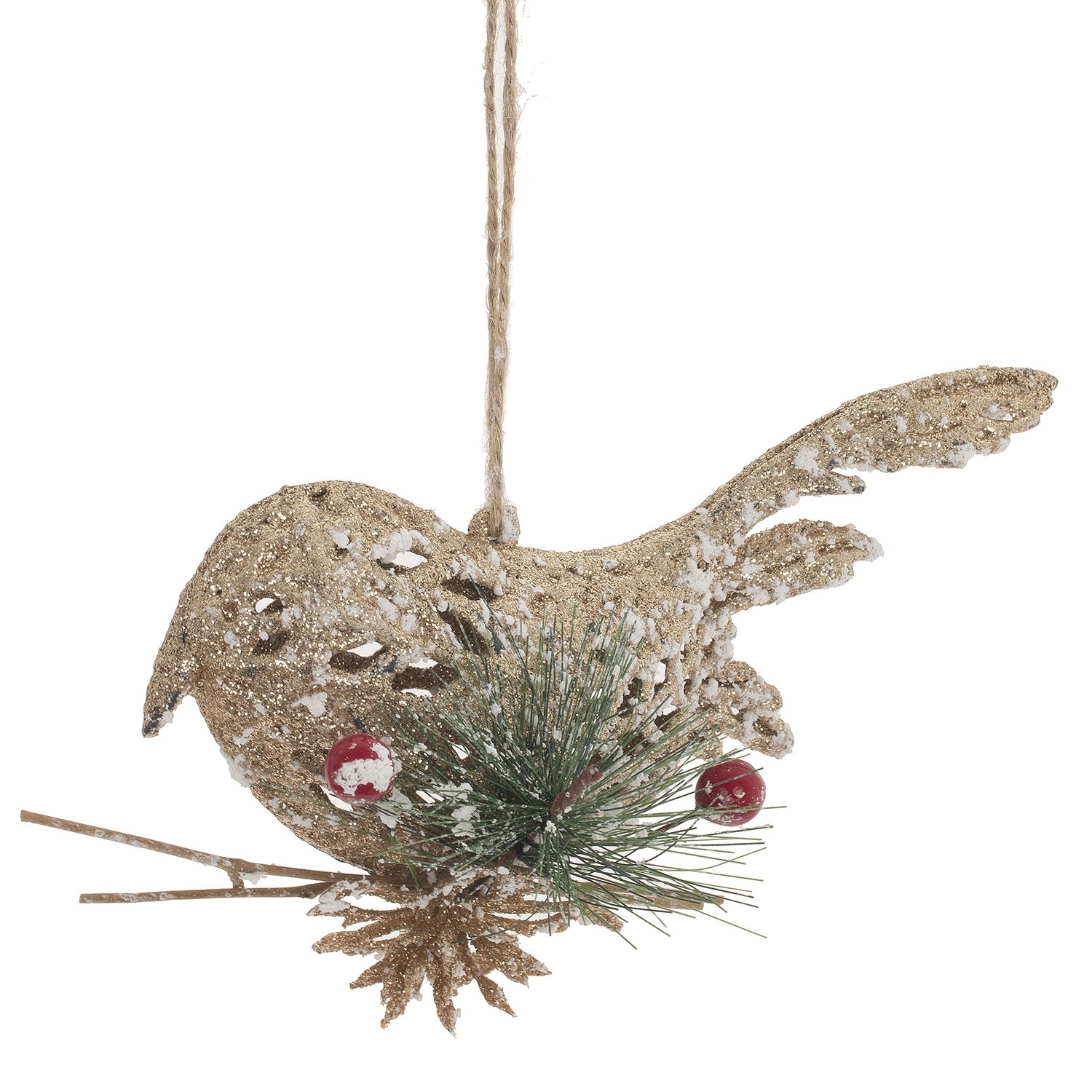 Украшение новогоднее Птичка на еловой ветке, золото 18х7х10см по цене 