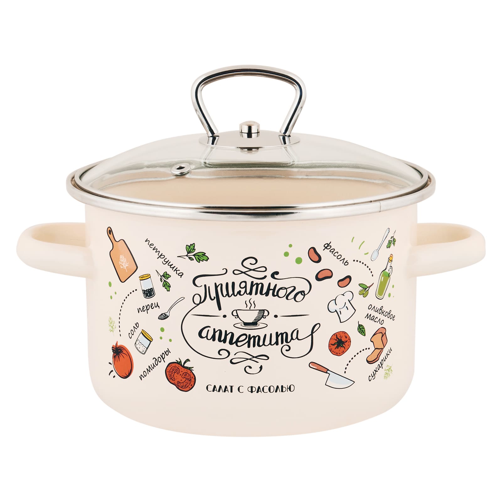 Кастрюля эмалированная цилиндр ТМ Аппетит Приятного аппетита 2,0л арт.1RD161S по цене 