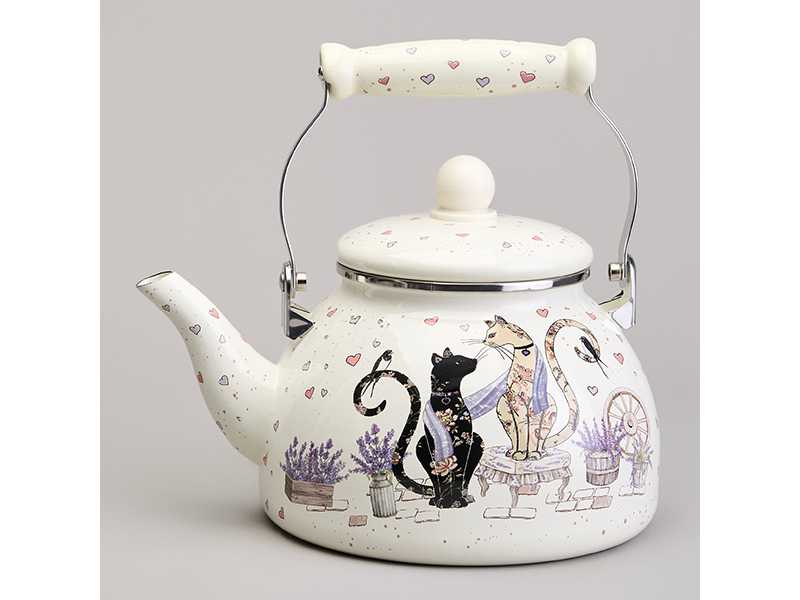 Чайник Агнесс эмаль Лавандовые кошки 2,6л, сталь арт.943-073 по цене 