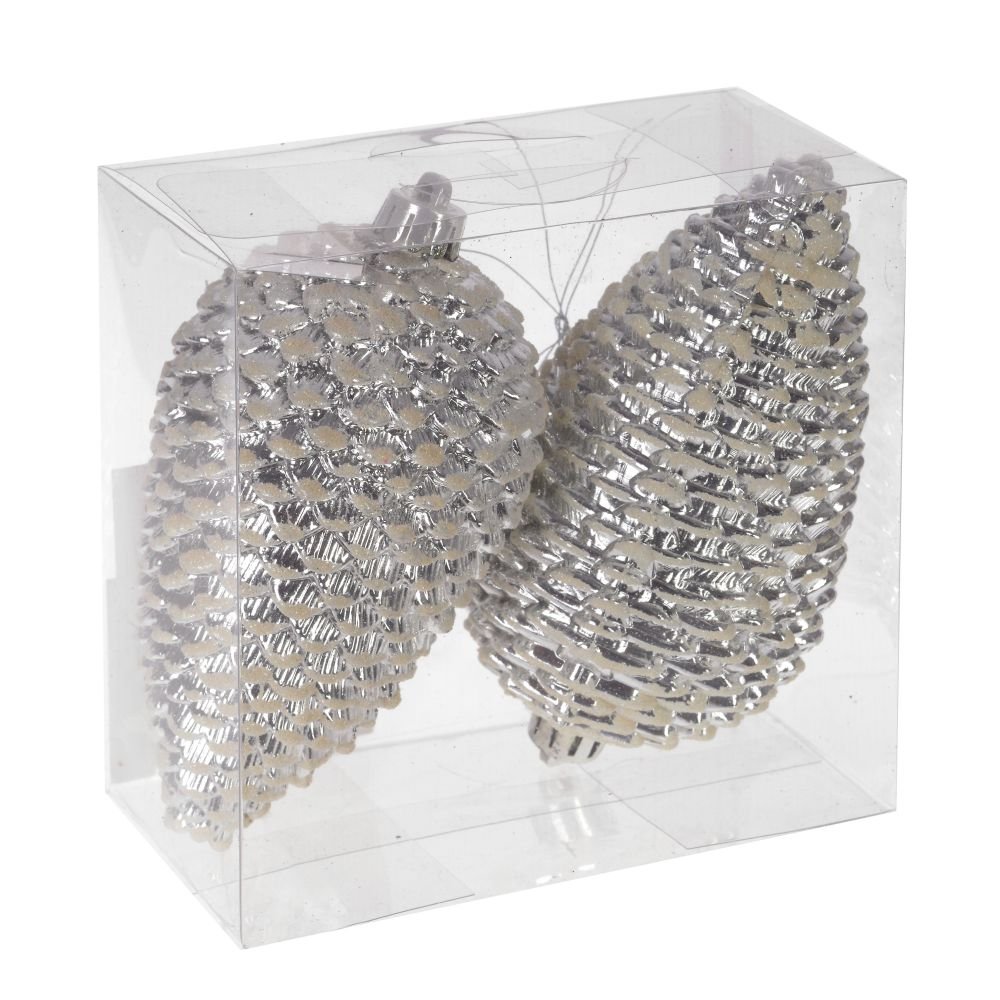 Украшение новогоднее Шишка серебро набор из 2-х шт 12х6,5х12см полимерные материалы арт.722849 по цене 