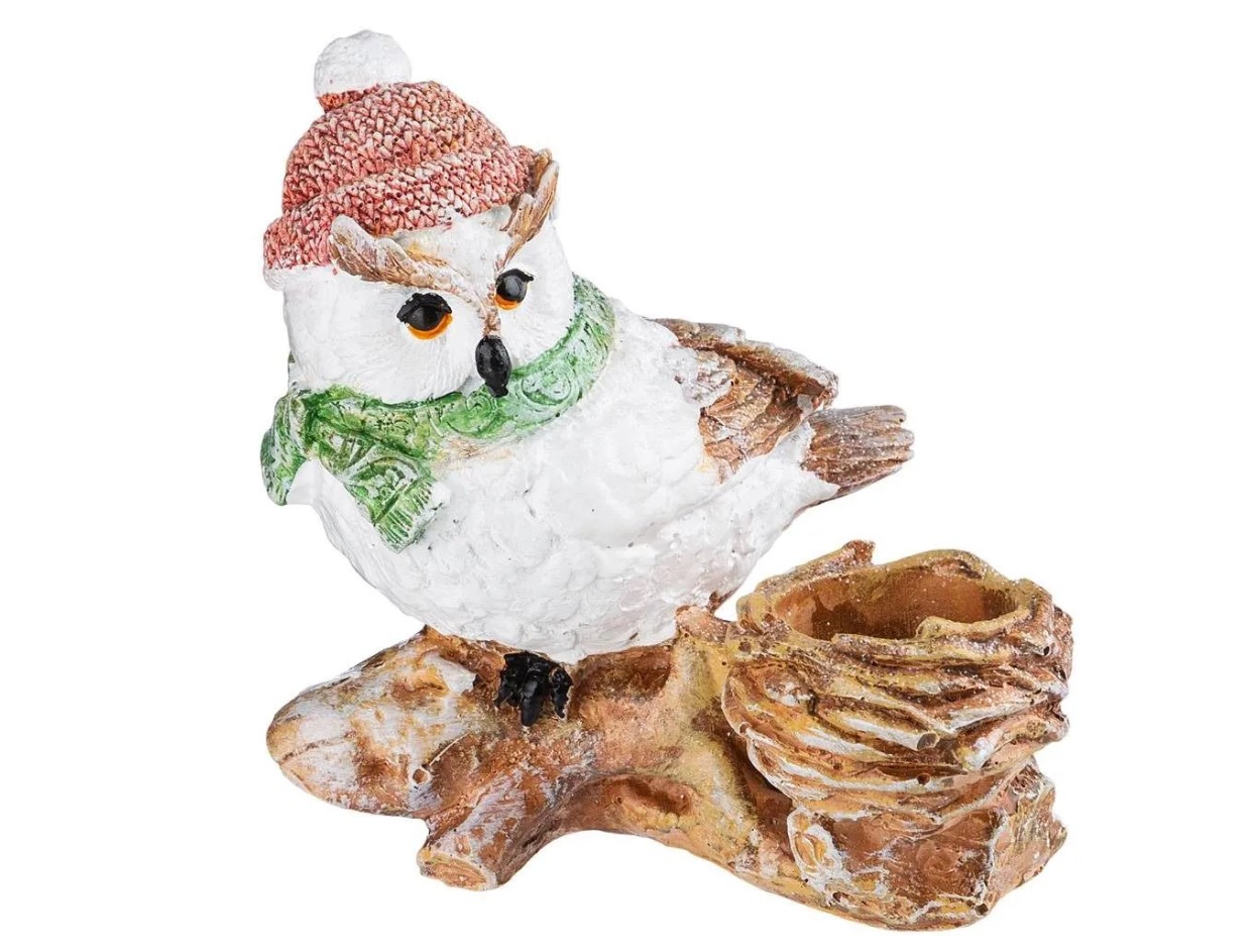 Фигура декоративная подсвечник Совенок на коряге Н-15см полистоун арт.НФ224 по цене 