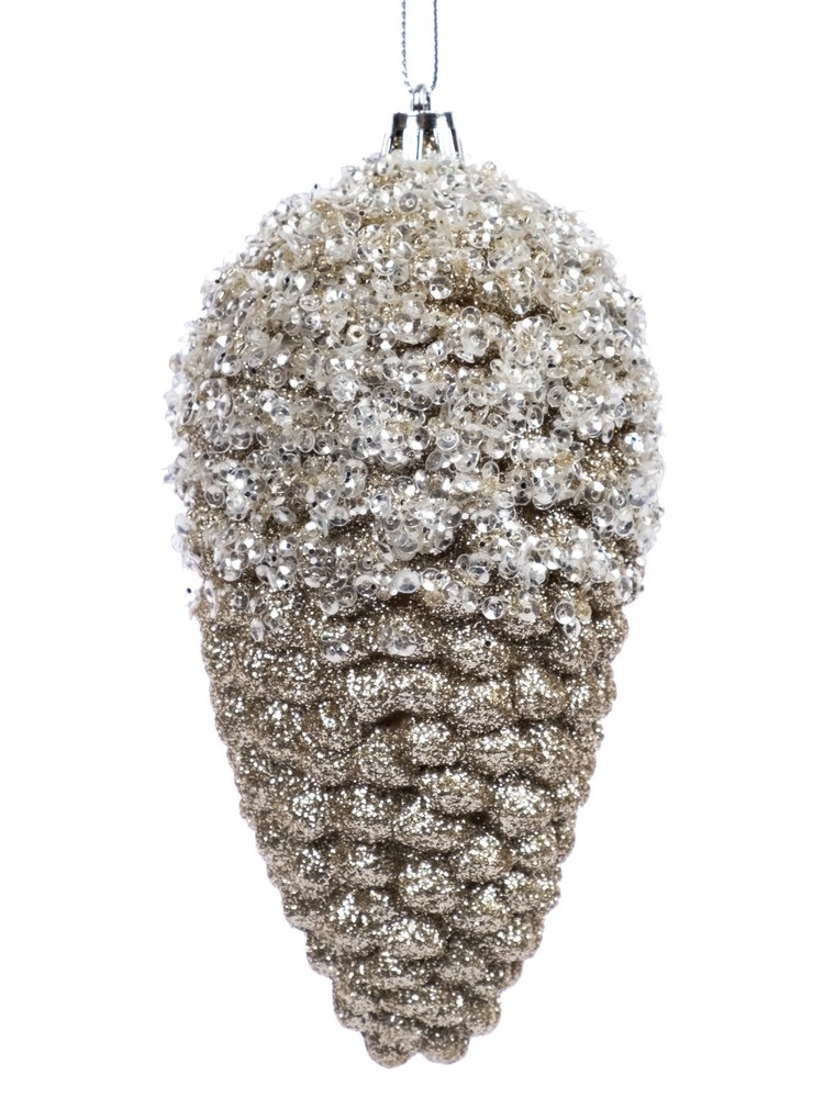 Украшение новогоднее Шишка заснеженная 14х7х7см полипропилен арт.90980 по цене 