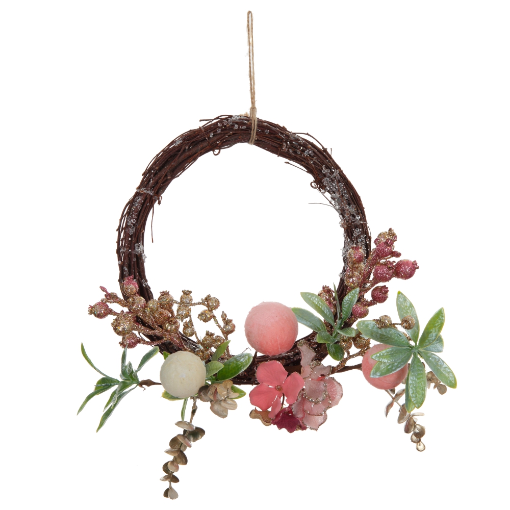 Изделие декоративное Венок с шариками, розовый 26х8х26см по цене 