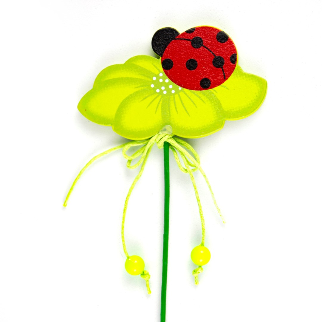 Вставка Цветок с божьей коровкой, зеленый 7.5x4.3х20см по цене 