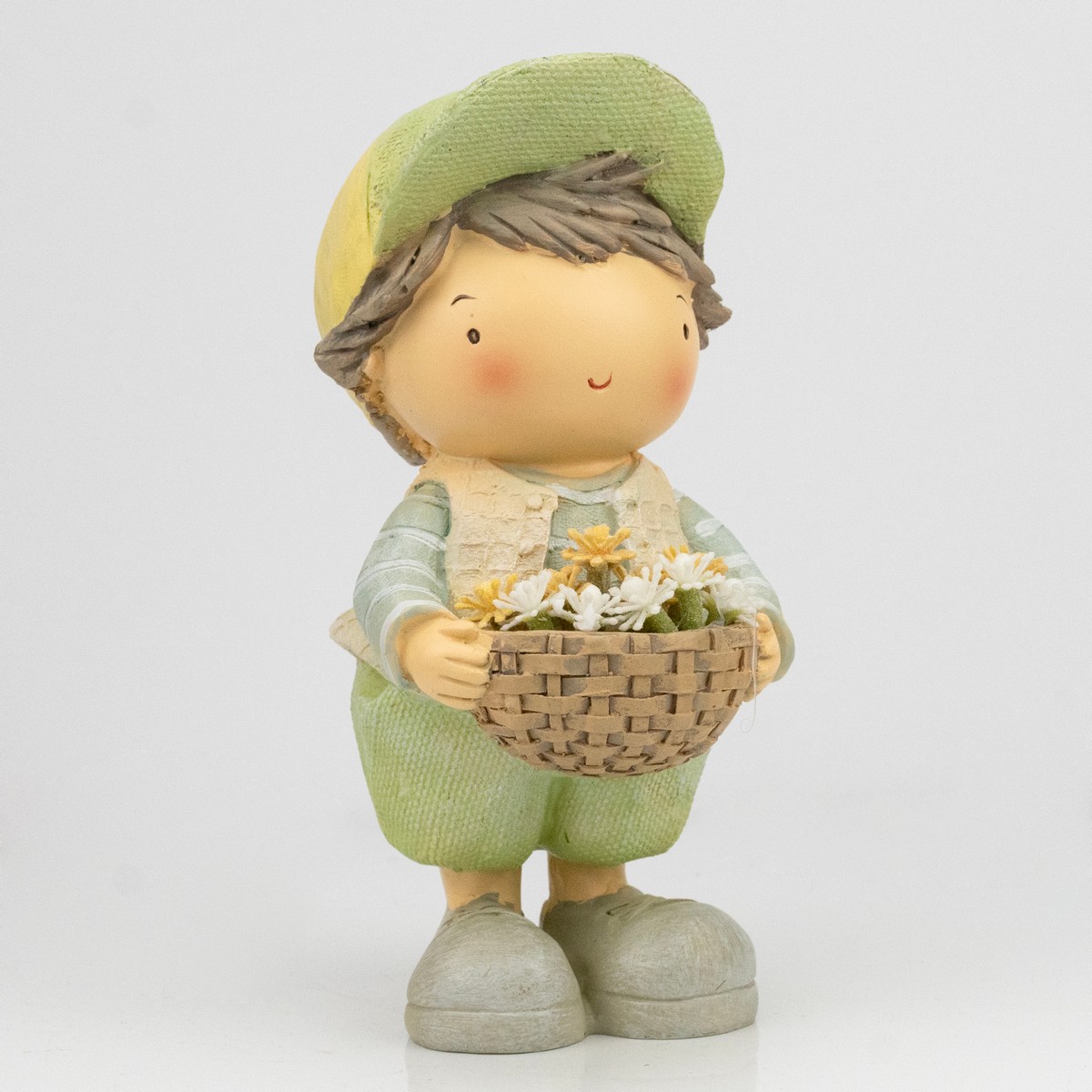 Фигурка декоративная Мальчик с корзинкой 17,5x8x10см, полирезин по цене 