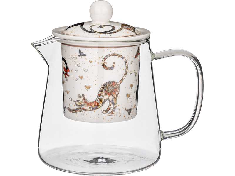 Чайник заварочный Парижские коты стеклянный с ситом 400мл арт.104-834 по цене 