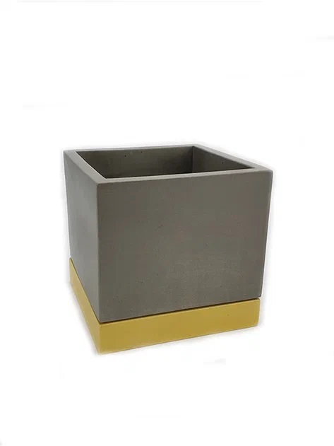 Горшок с поддоном ВипСет Лофт, гипс серо-желтый 0,5л по цене 