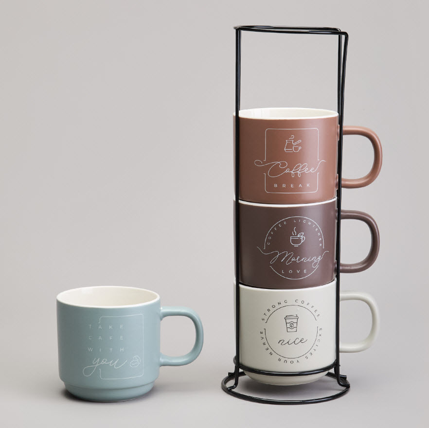 Набор кружек Лефард 4шт на метал.подставке, фарфор арт.756-473 по цене 