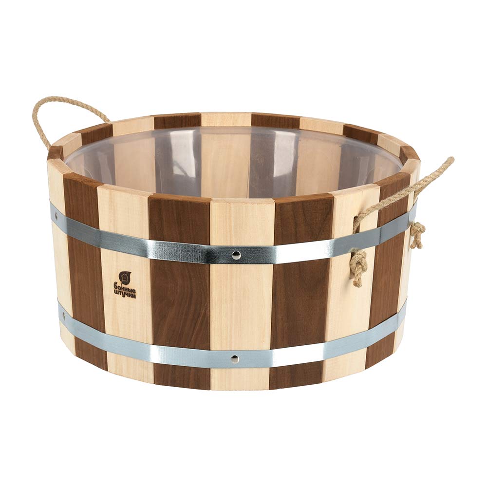 Ушат шайка Контраст Банные штучки с пластиковой вставкой С лёгким паром липа 15 л по цене 