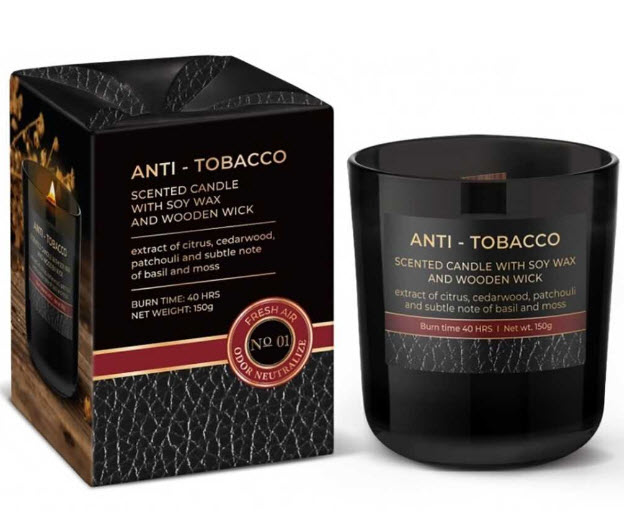 Свеча ароматизированная в стакане Антитабак 150гр с деревянным фитилем по цене 