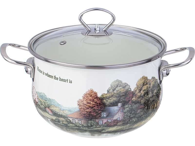 Кастрюля с крышкой Агнесс Семейный дом эмаль 22см 3,8л арт.943-068 по цене 