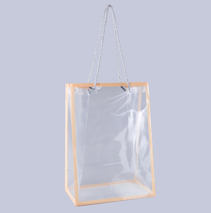 Пакет подарочный с каймой пластик 25x15x35см, прозрачный/розовый по цене 