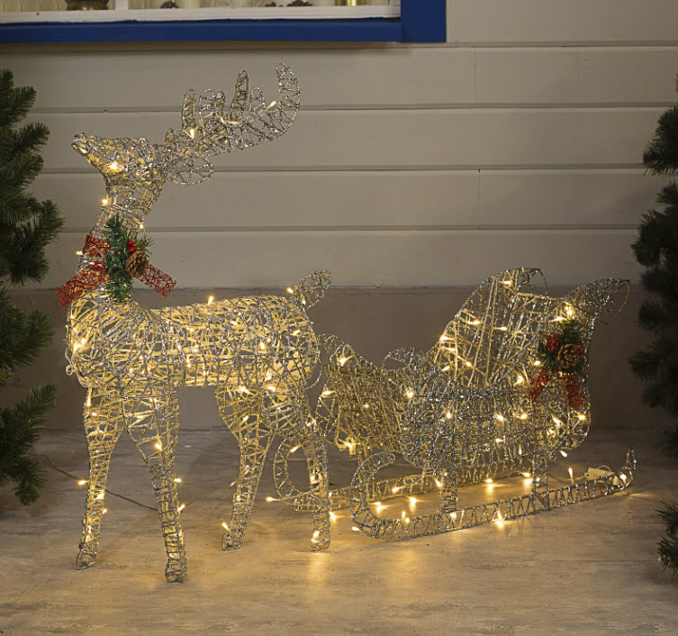 Фигура светодиодная Олень с санями серебристый, теплый белый арт.4356999 по цене 