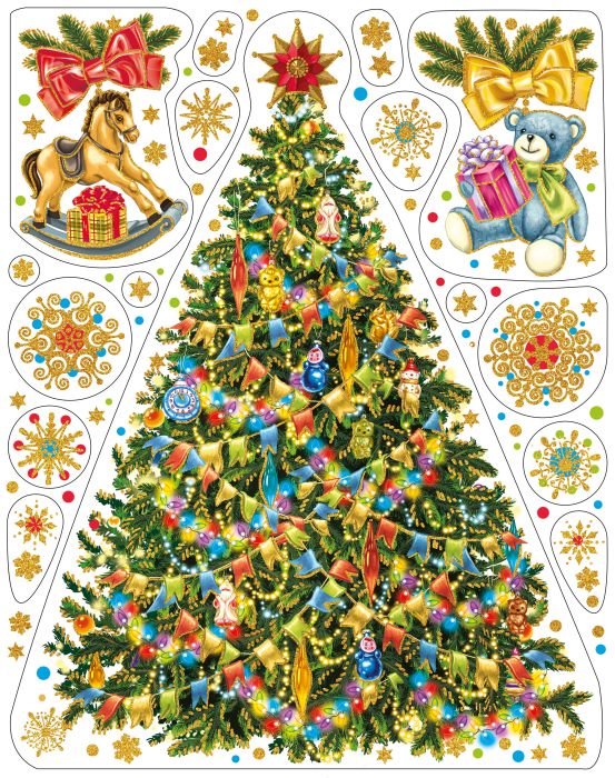 Украшение новогоднее оконное Елочка и лошадка 30х38см арт.85325 по цене 