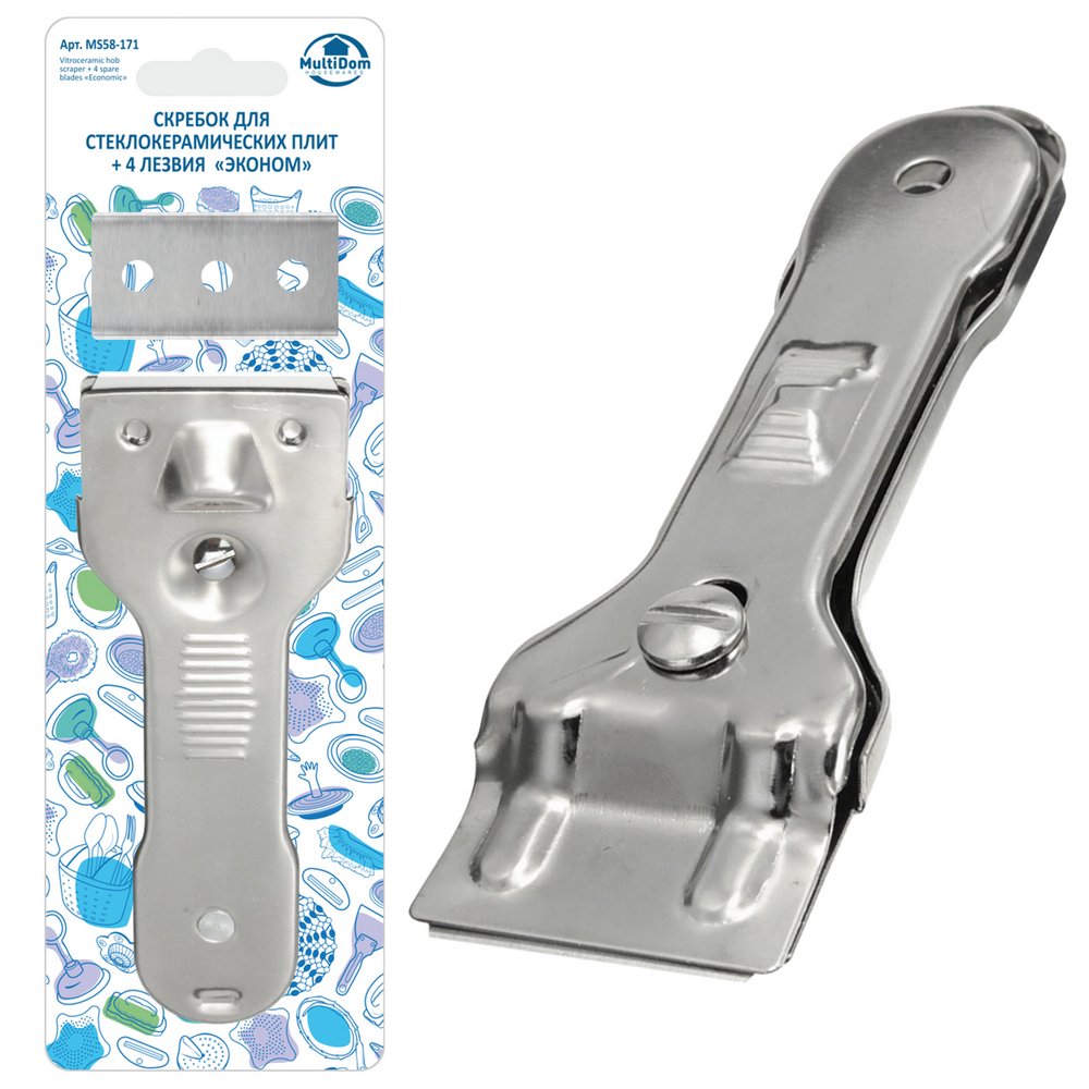 Скребок д/стеклокерам. плит + 4 лезвия Эконом 13,5см арт.MS58-171 по цене 