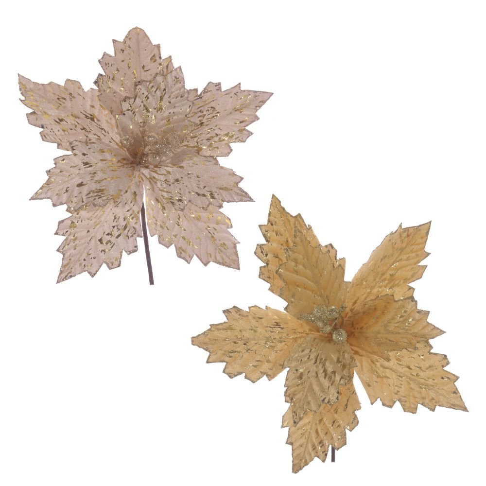 Цветок искусственный Пуансеттия с блестками 25х25х30см арт.755400 по цене 