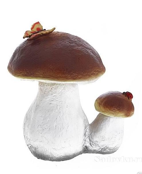 Фигура Гриб БАРЕЛЬЕФ Белый двойной с бабочкой, полистоун 23х21х24см по цене 