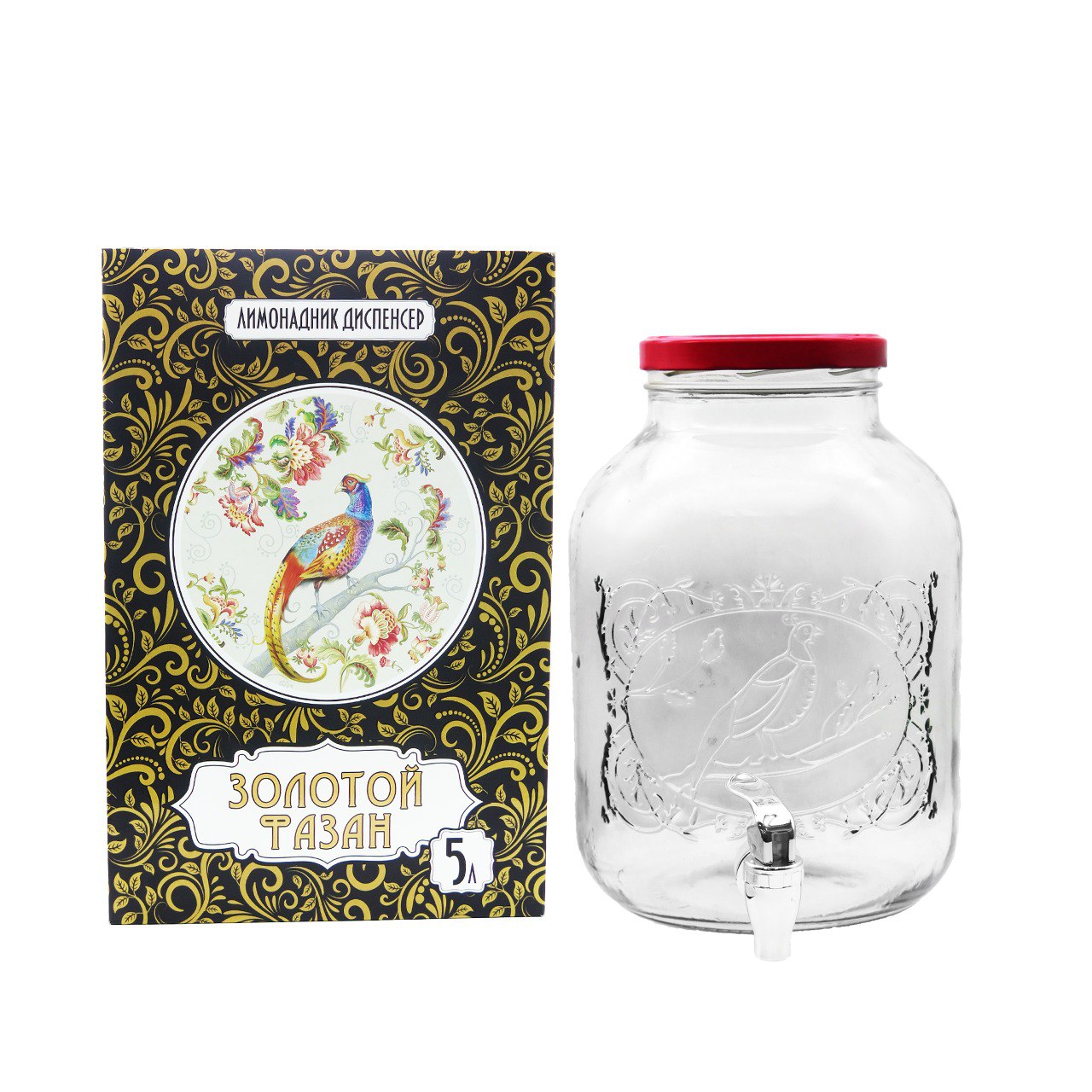 Лимонадник с краном Золотой Фазан 5л ТО-110, стекло по цене 