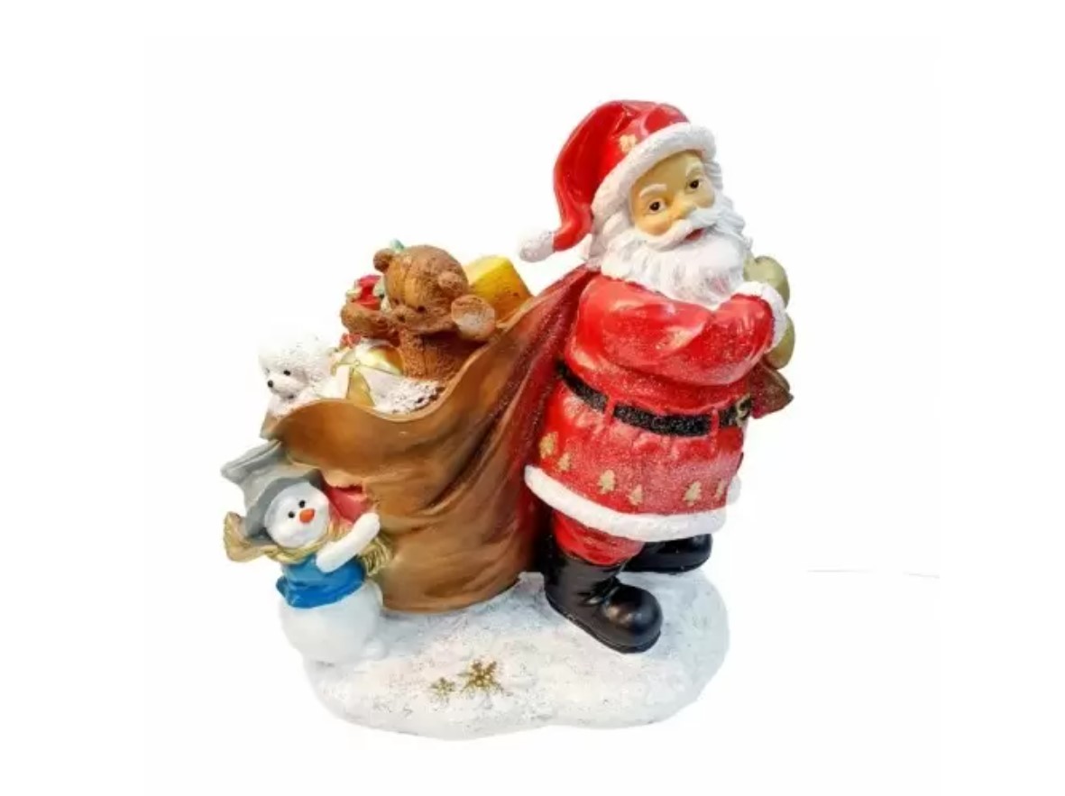 Фигура декоративная Дед Мороз тянет мешок с подарками Н-28см полистоун арт.НФ273 по цене 